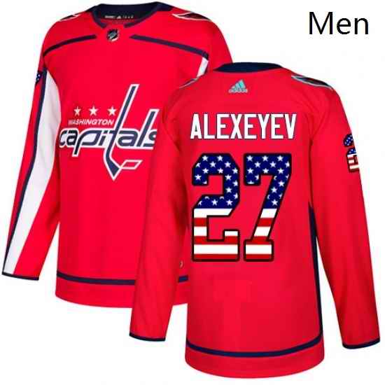 Mens Adidas Washington Capitals 27 Alexander Alexeyev Authentic Red USA Flag Fashion NHL Jerse